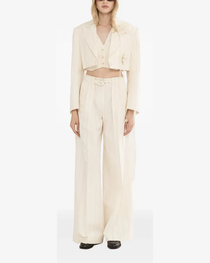 NISSA belted striped trousers - Nude Nude