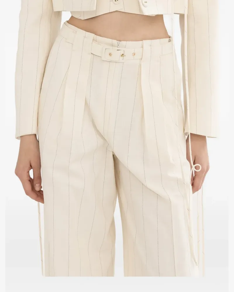 NISSA belted striped trousers - Nude Nude