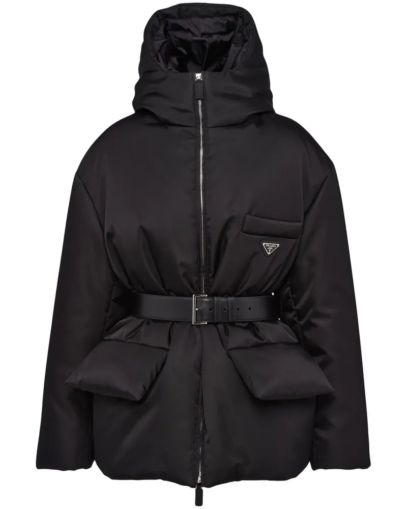 Prada Re-Nylon Daunenjacke mit Kapuze - Schwarz Schwarz