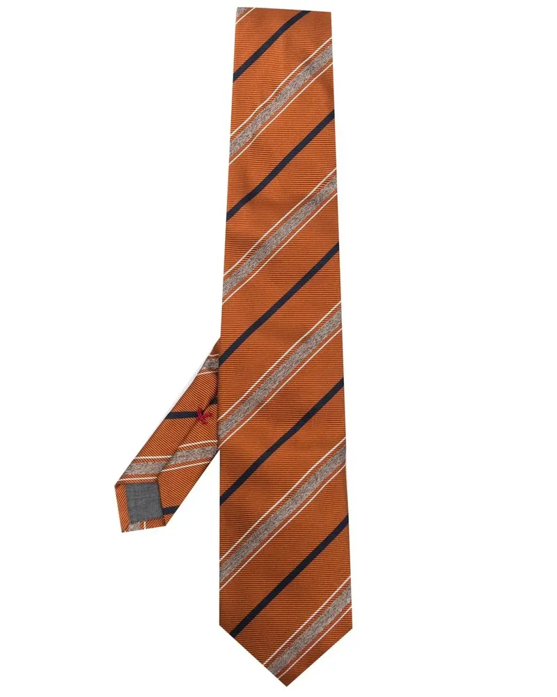Brunello Cucinelli Gestreifte Seidenkrawatte - Orange Orange