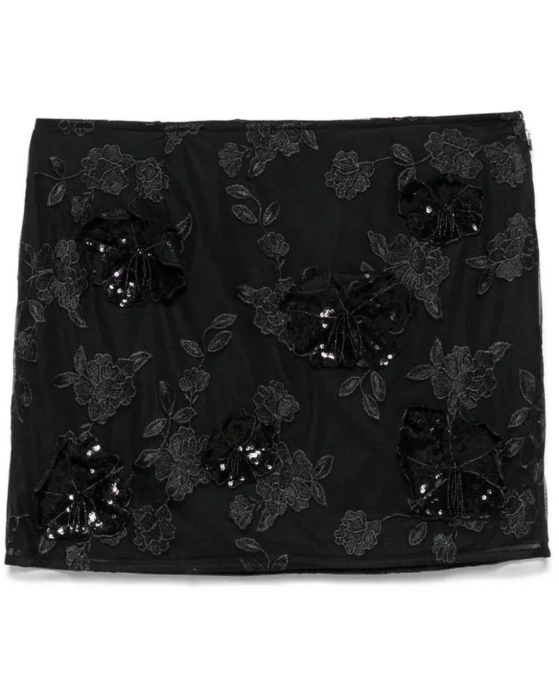 ROTATE Birger Christensen Mesh Flower Minirock - Schwarz Schwarz