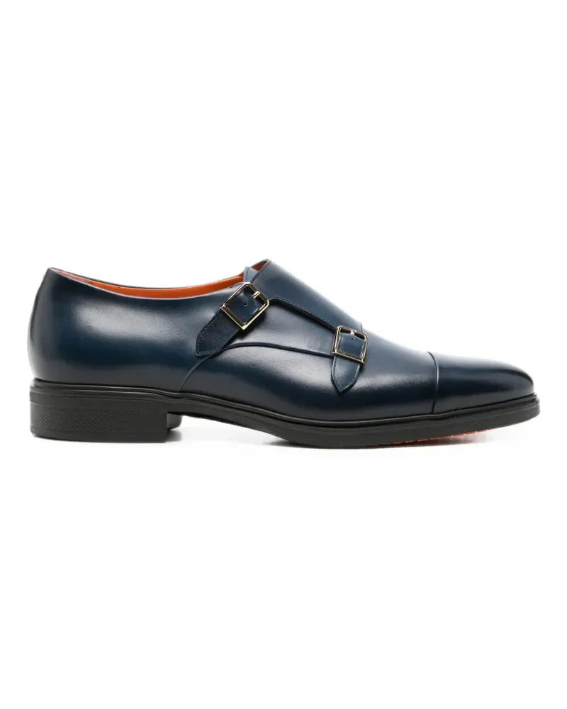 Santoni double buckle-strap leather monk shoes - Blau Blau
