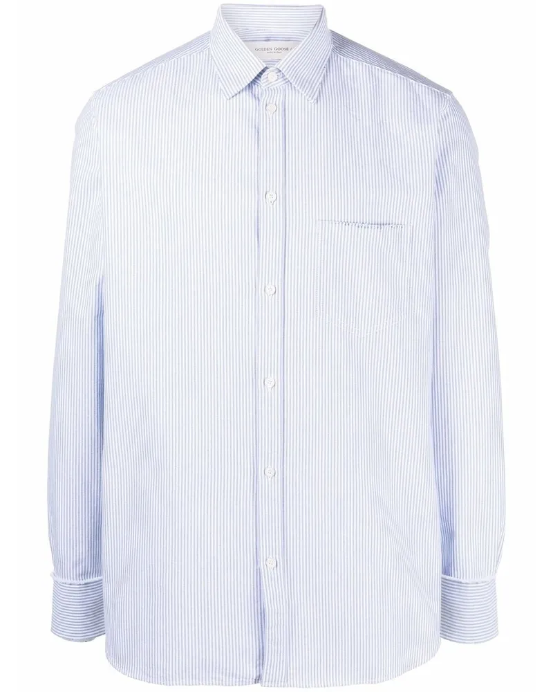 Golden Goose Gestreiftes Hemd mit Logo-Stickerei Blau