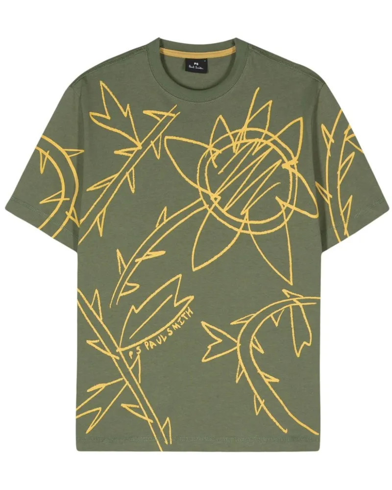 Paul Smith T-Shirt mit Blumenzeichnung Grün