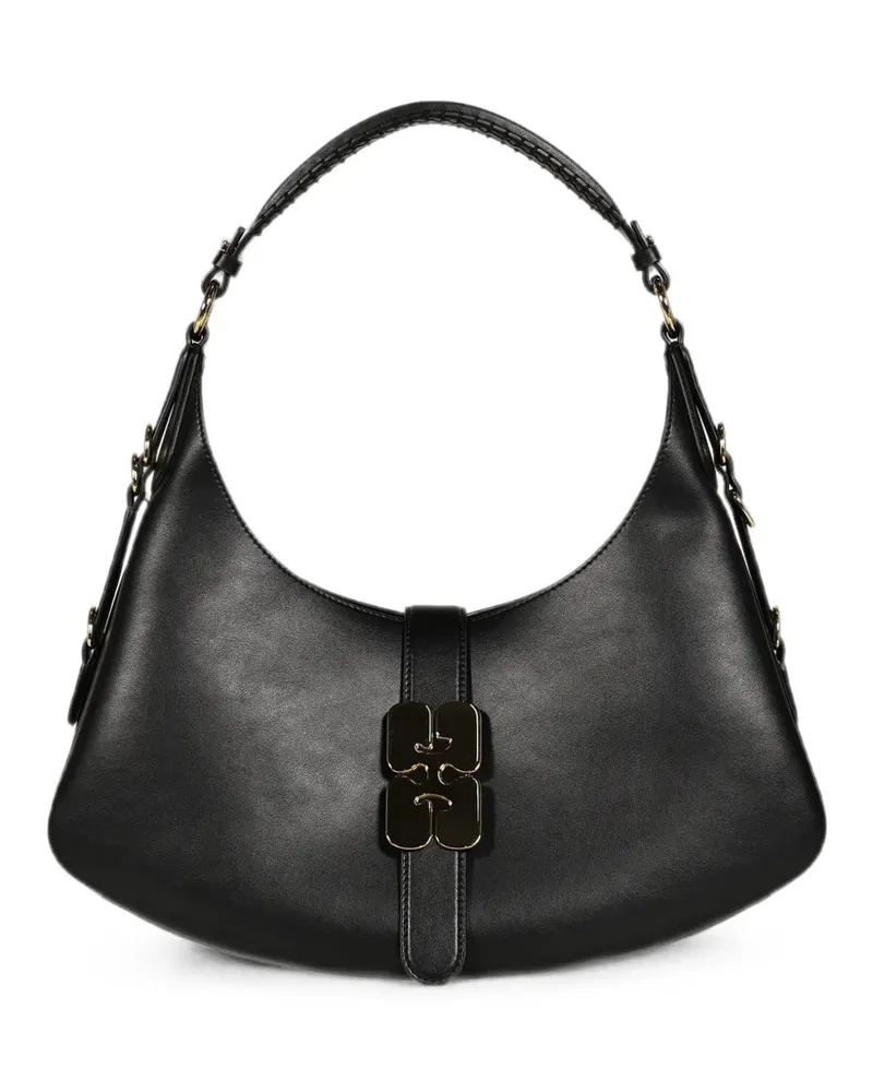 Ganni Schultertasche mit Logo-Schild - Schwarz Schwarz