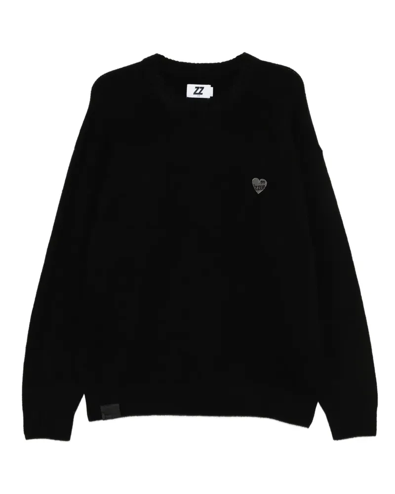 Izzue Rundhals-Pullover mit Herzdetail - Schwarz Schwarz