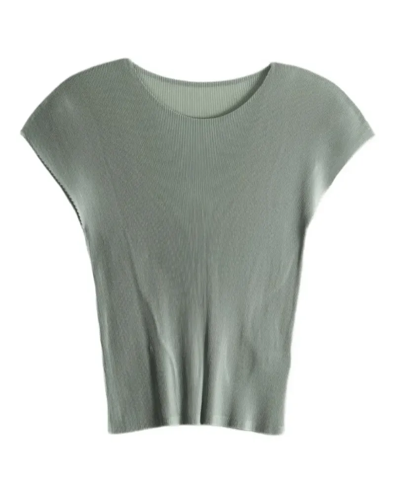 Issey Miyake Plissiertes Mist September T-Shirt mit angeschnittenen Ärmeln - Grün Grün