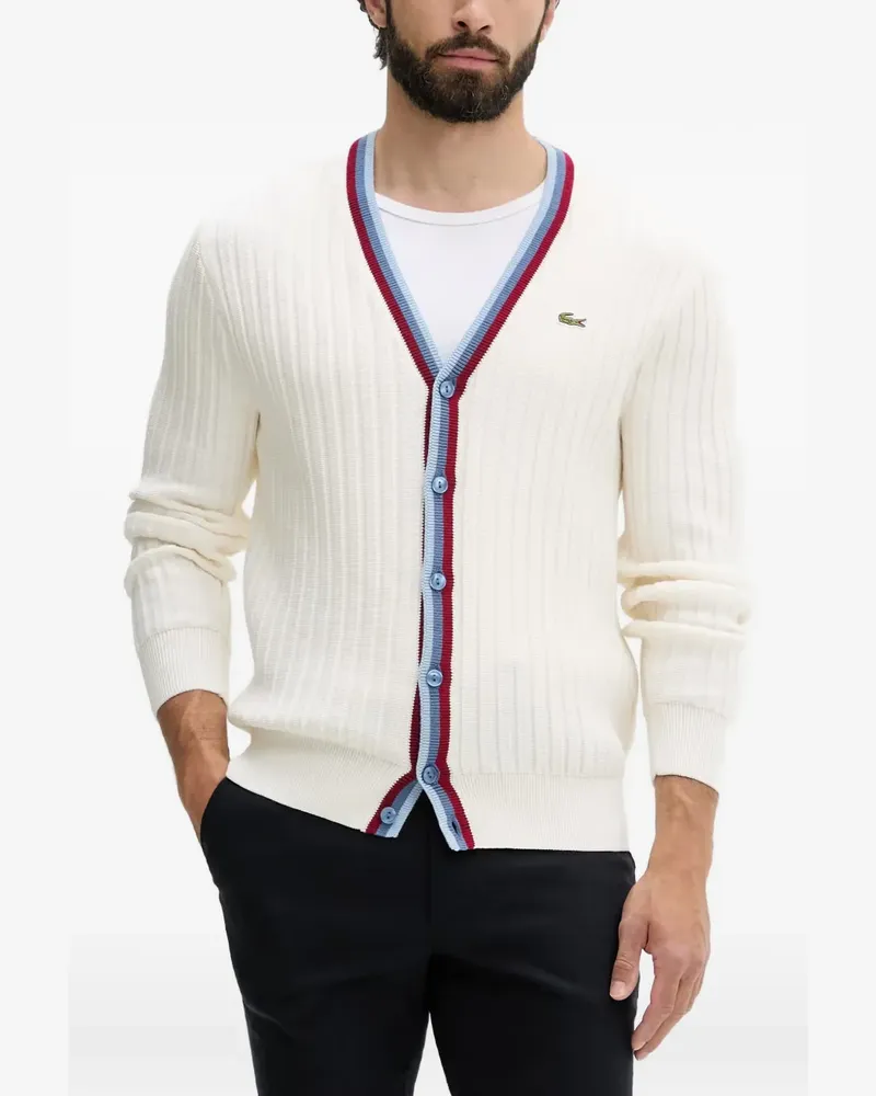 Lacoste ribbed-knit striped-trim cardigan - Weiß Weiß