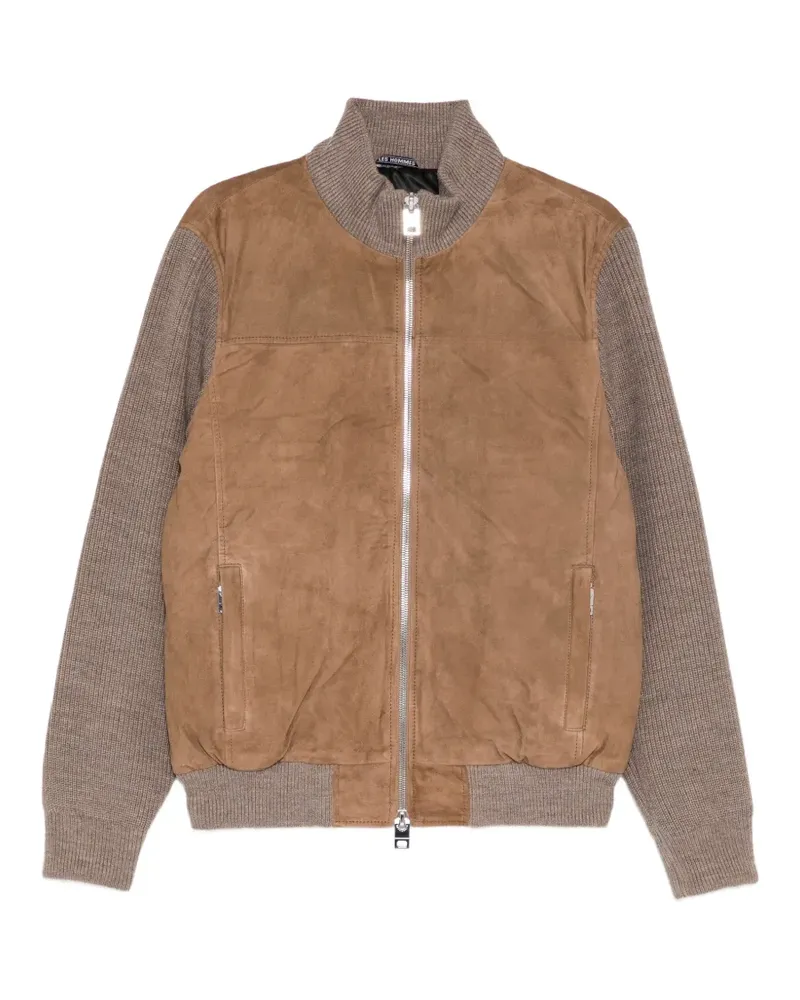 Les Hommes Lederjacke mit Kontrastärmeln - Nude Nude