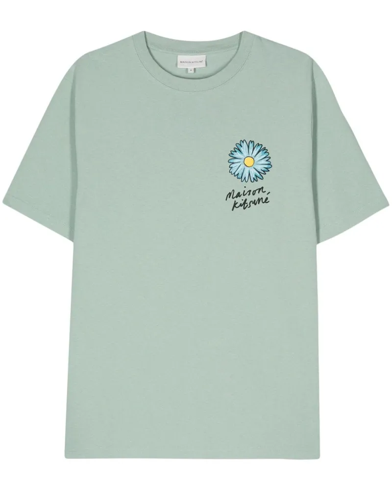 Kitsuné T-Shirt mit Blumen-Print Grün