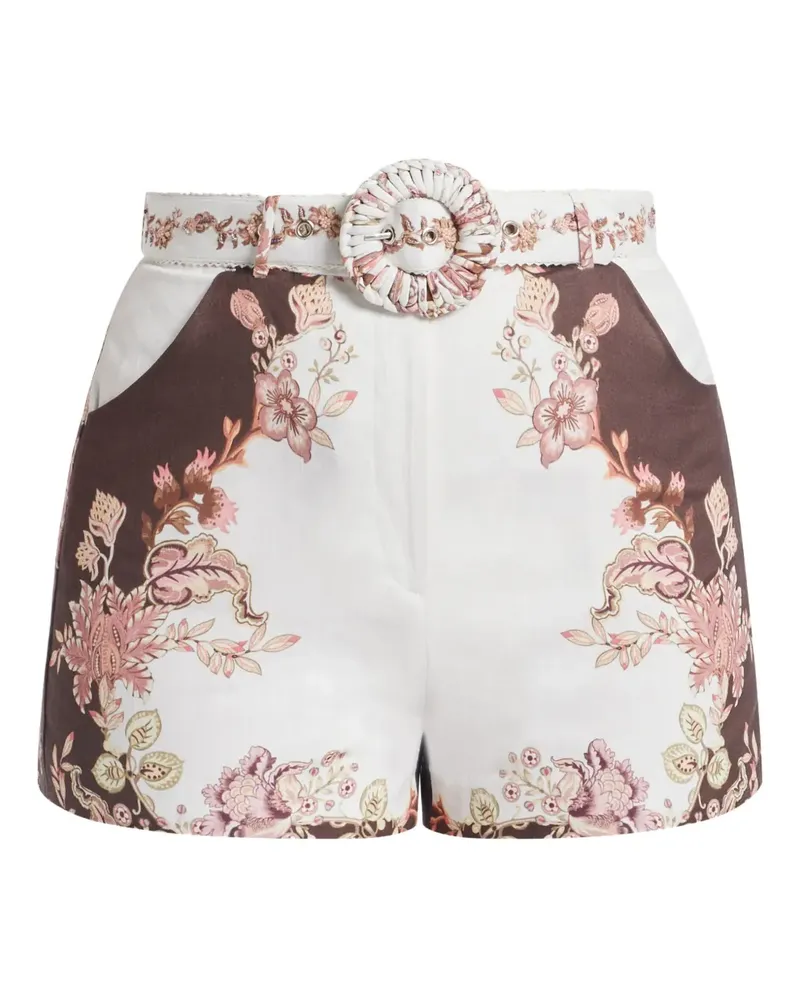 Hemant & Nandita Geblümte Shorts mit Gürtel - Weiß Weiß