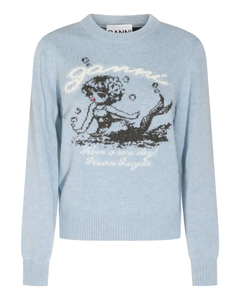Ganni intarsia-knit crew-neck sweater - Blau Blau