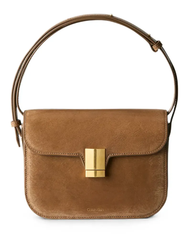 Calvin Klein logo-print leather shoulder bag - Braun Braun