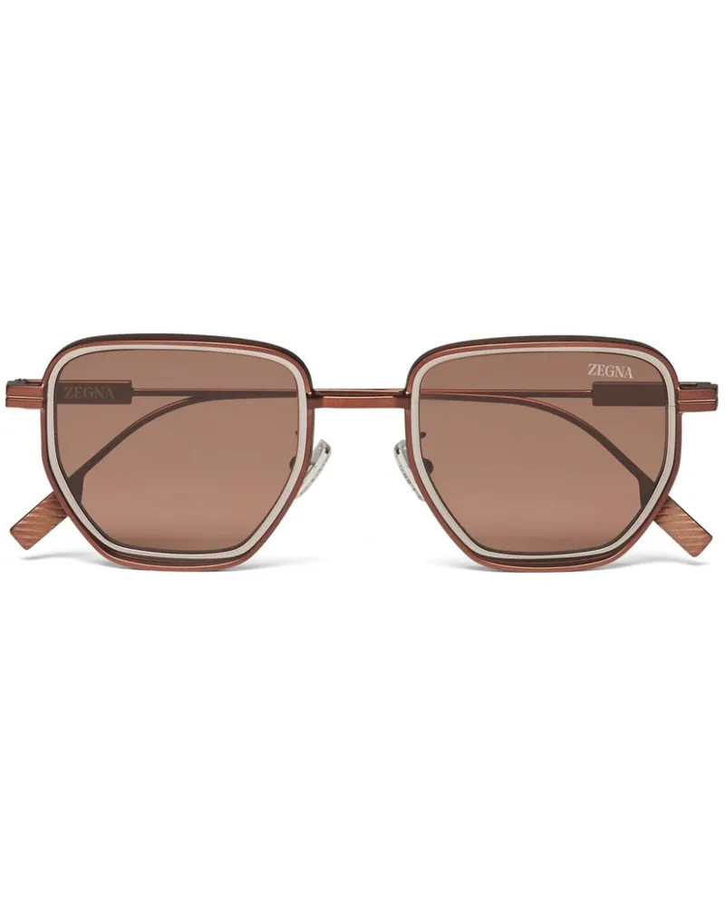Ermenegildo Zegna Sonnenbrille mit sechseckigem Gestell - Braun Braun
