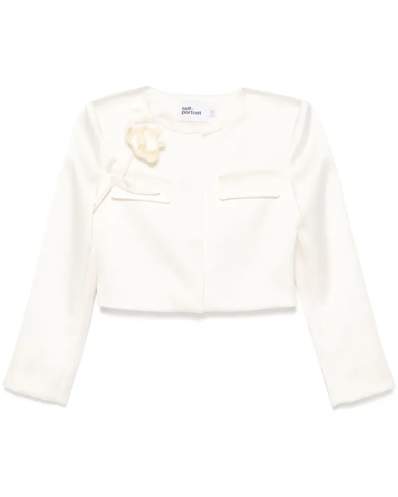 Self-Portrait Satinjacke mit 3D-Blume - Weiß Weiß