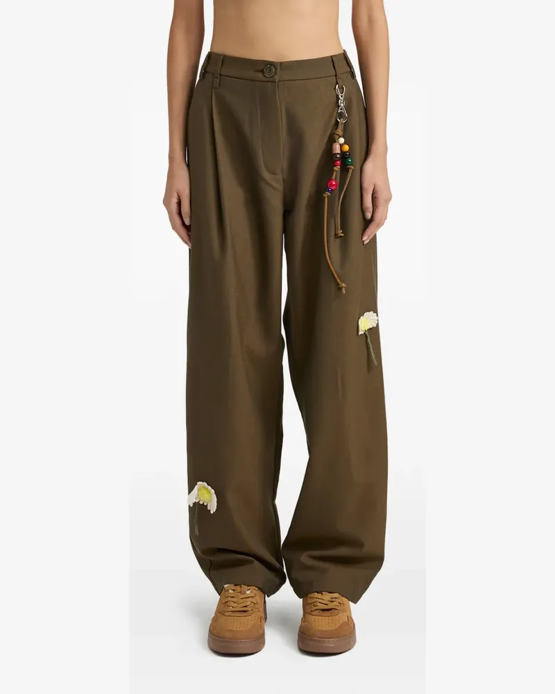 Song For The Mute flower-appliqué pleated trousers - Grün Grün