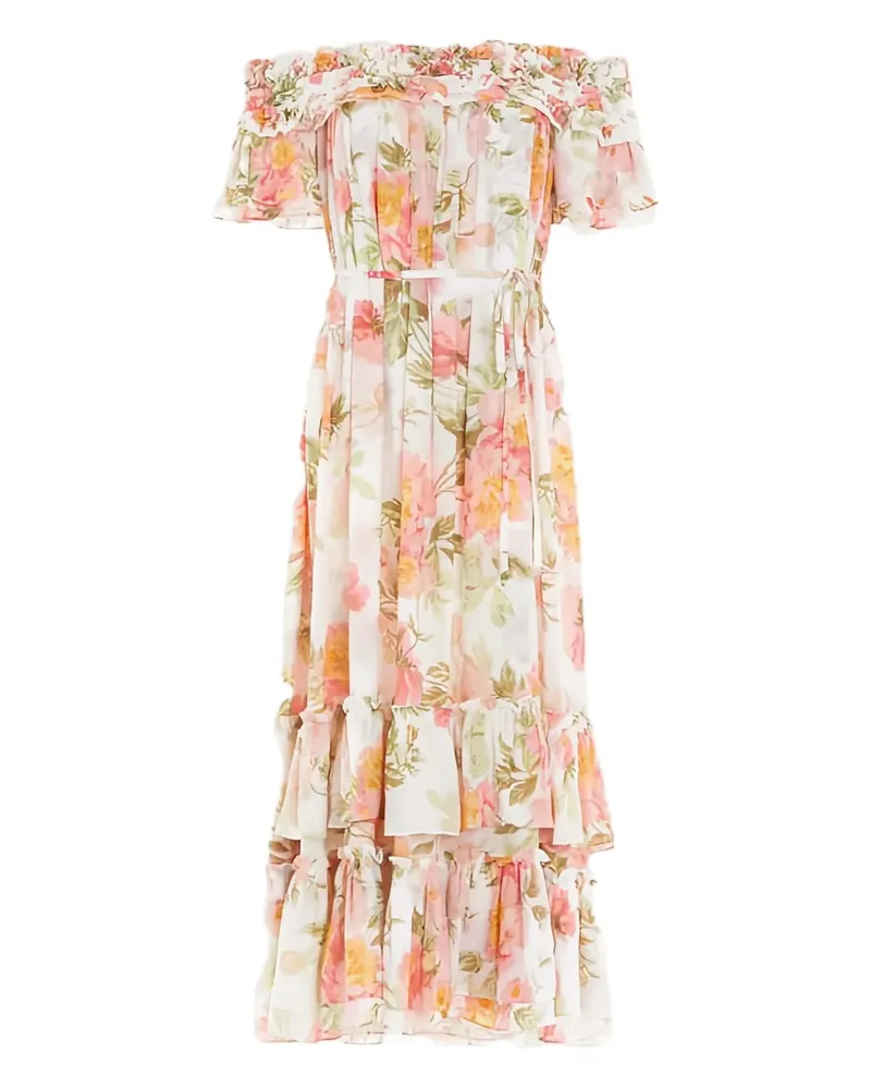 Needle & Thread Schulterfreies Peony Promise Chiffon-Kleid - Weiß Weiß