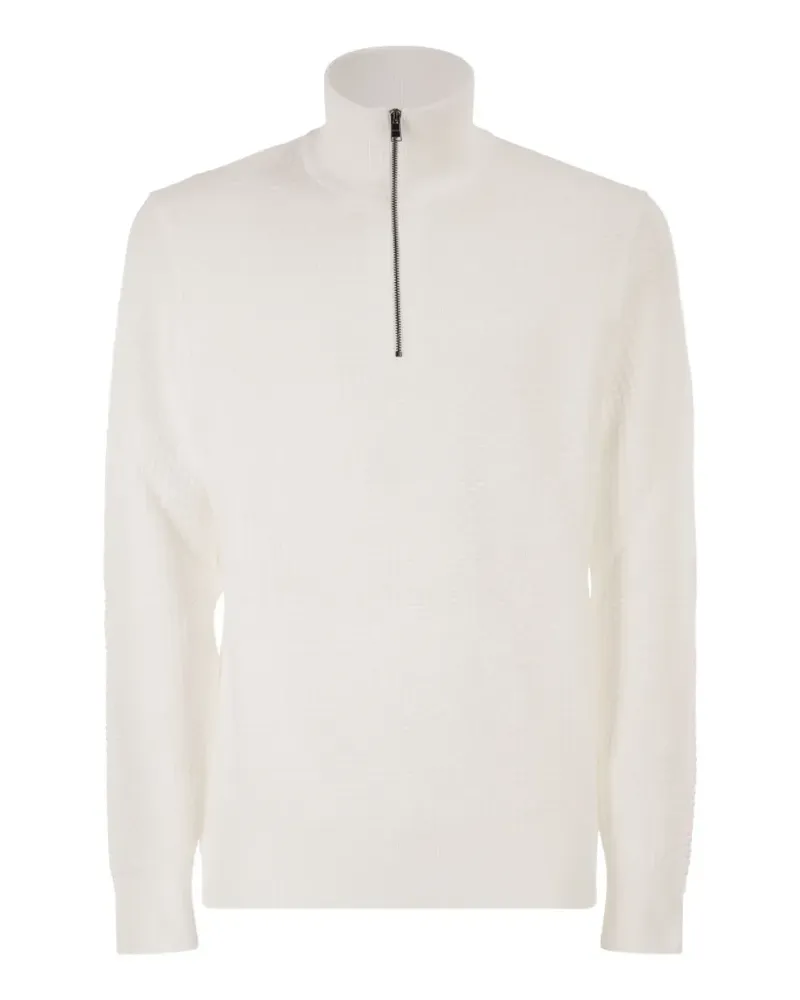 HUGO BOSS textured-knit half-zip sweater - Weiß Weiß