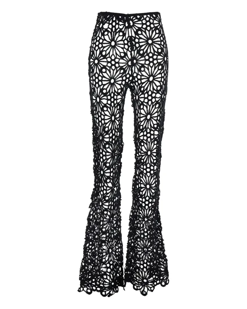 Norma Kamali Gehäkelte Hose mit Blumen - Schwarz Schwarz