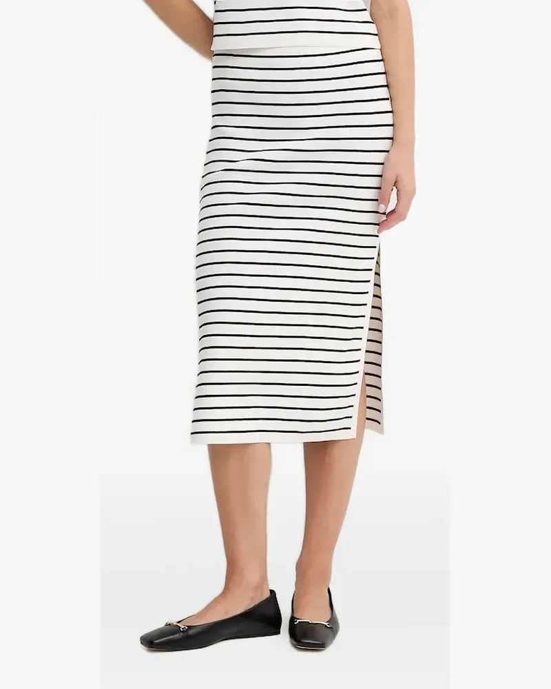 DKNY Gestreifter Midirock mit Schlitz - Weiß Weiß