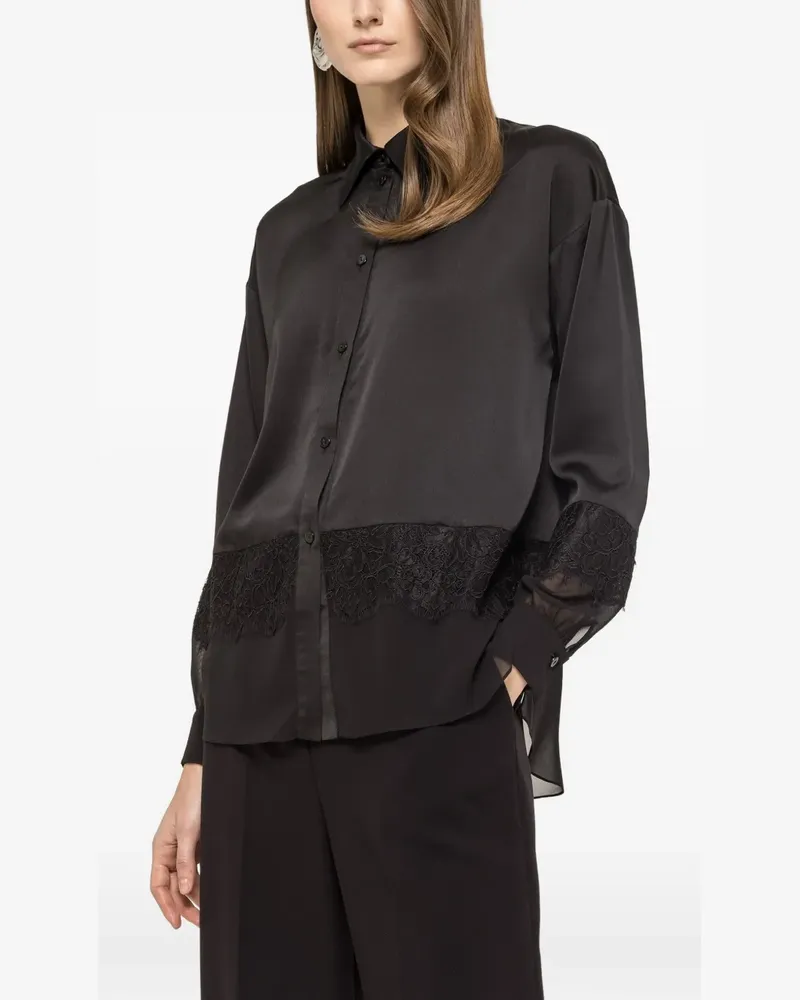 NISSA lace-panelling satin shirt - Schwarz Schwarz