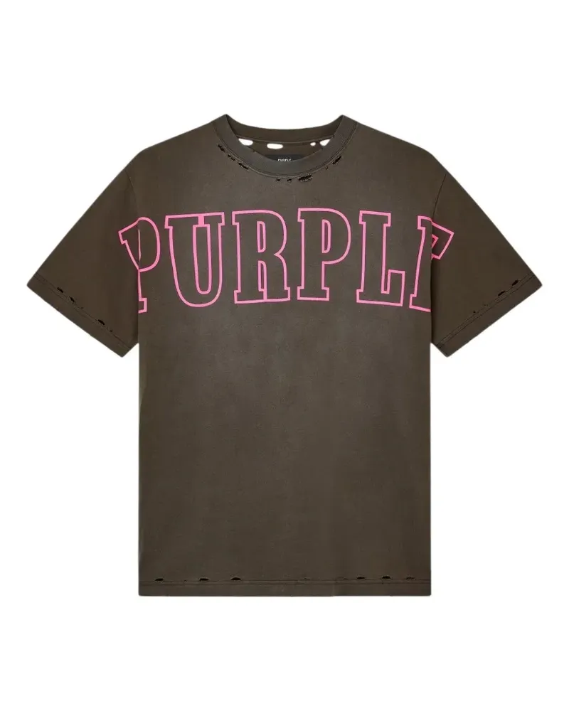 PURPLE BRAND Slab Outline T-Shirt mit Logo-Print im Distressed-Look - Grün Grün