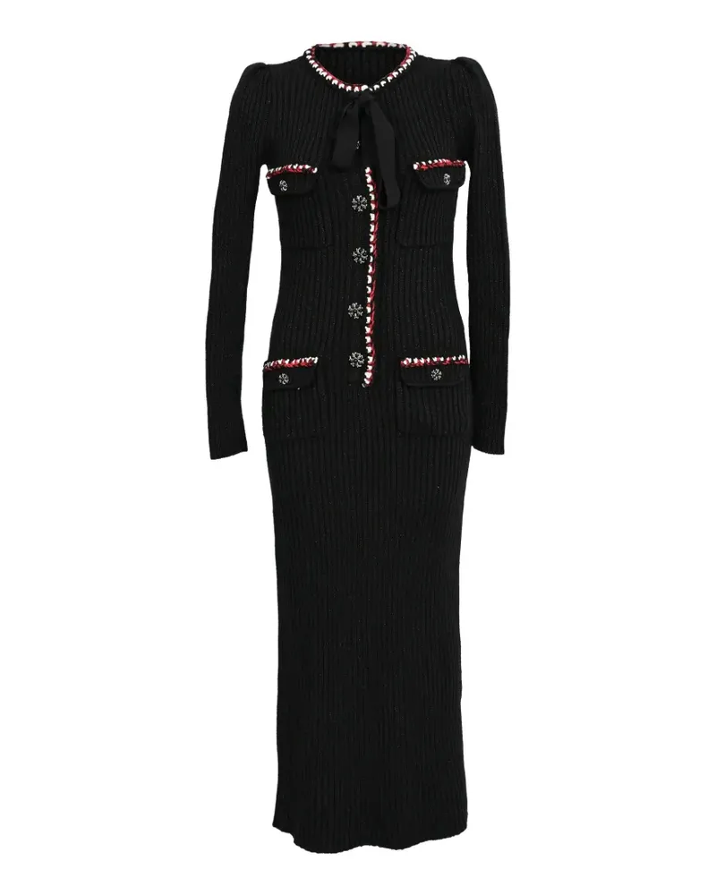 Self-Portrait Midikleid mit Schleife - Schwarz Schwarz