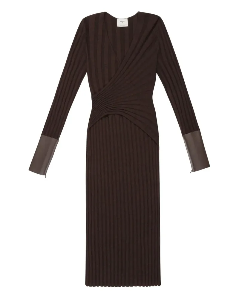 Bally Geripptes Midikleid mit Lederbündchen - Braun Braun