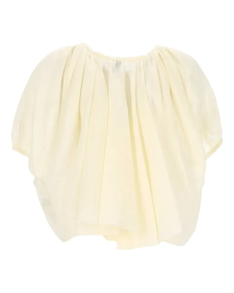 120% Lino gathered puff-sleeve blouse - Nude Nude