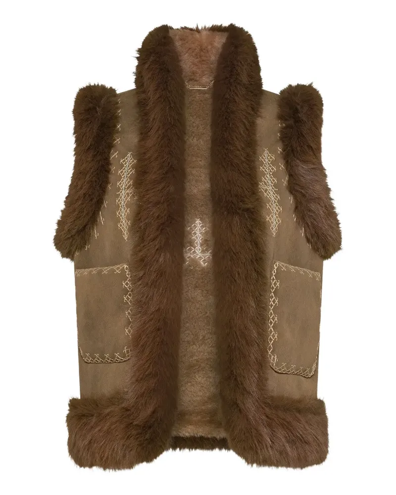 Seventy Bestickte Weste mit Besatz aus Faux Fur - Braun Braun