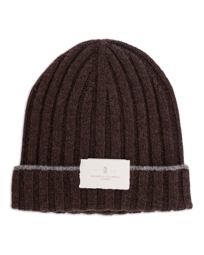 Brunello Cucinelli Gerippte Kaschmirbeanie - Braun Braun