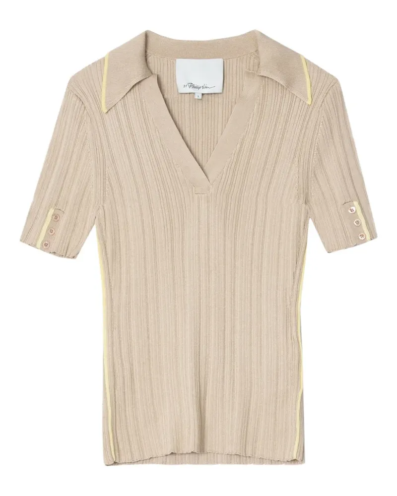 3.1 phillip lim Geripptes Top mit V-Ausschnitt - Nude Nude