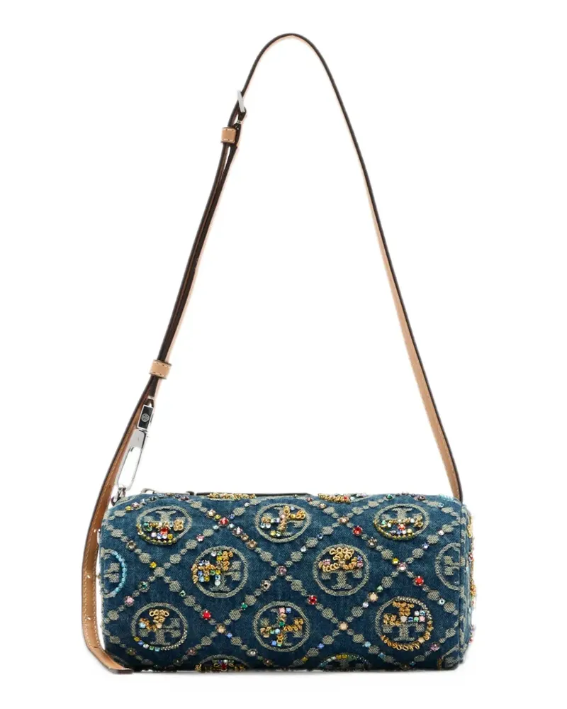 Tory Burch T Monogram denim embellished Cylinder bag - Blau Blau