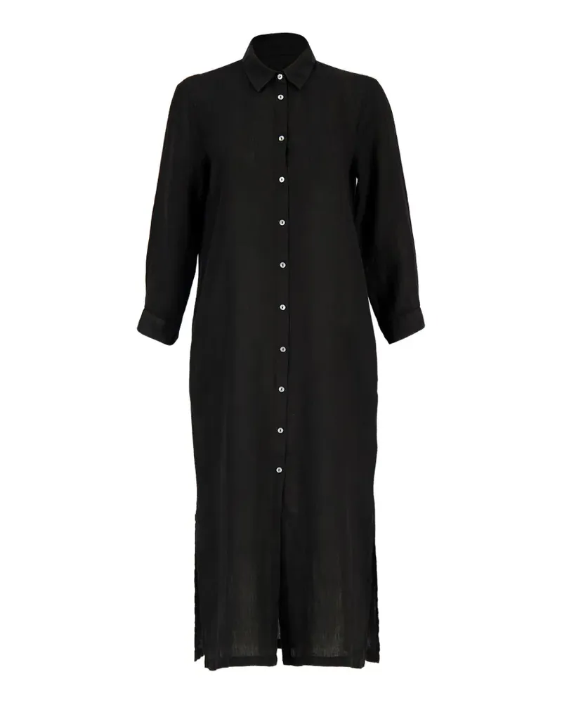 120% Lino button-down shirt maxi dress - Schwarz Schwarz