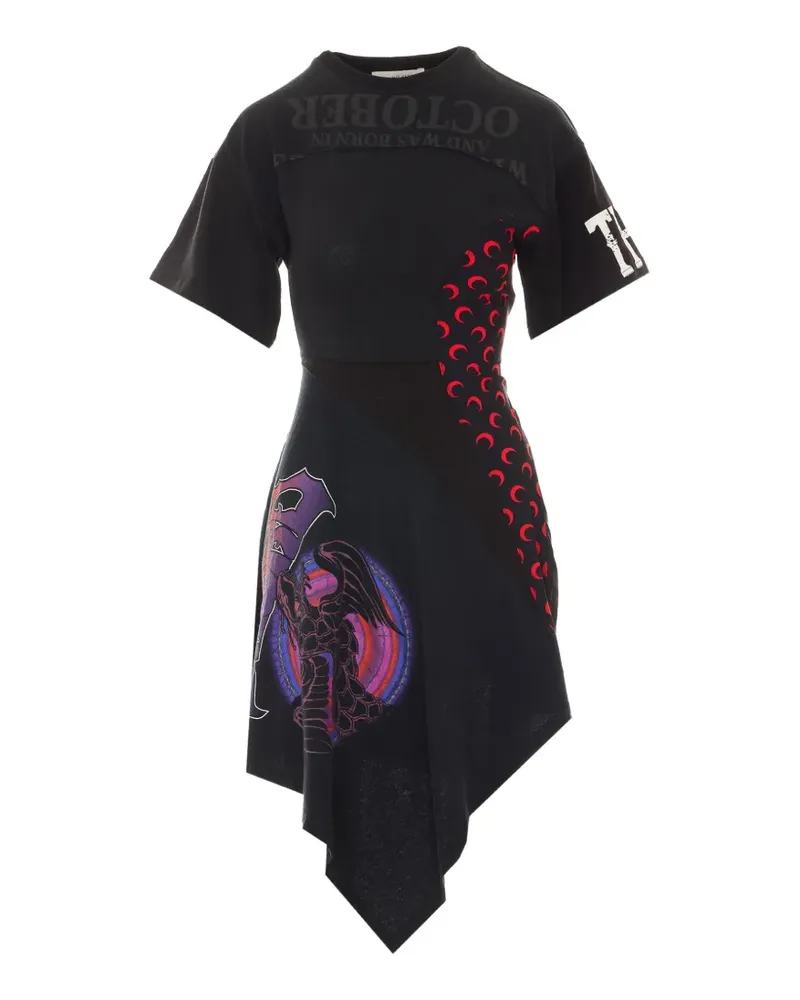 Marine Serre asymmetrical graphic-print dress - Schwarz Schwarz
