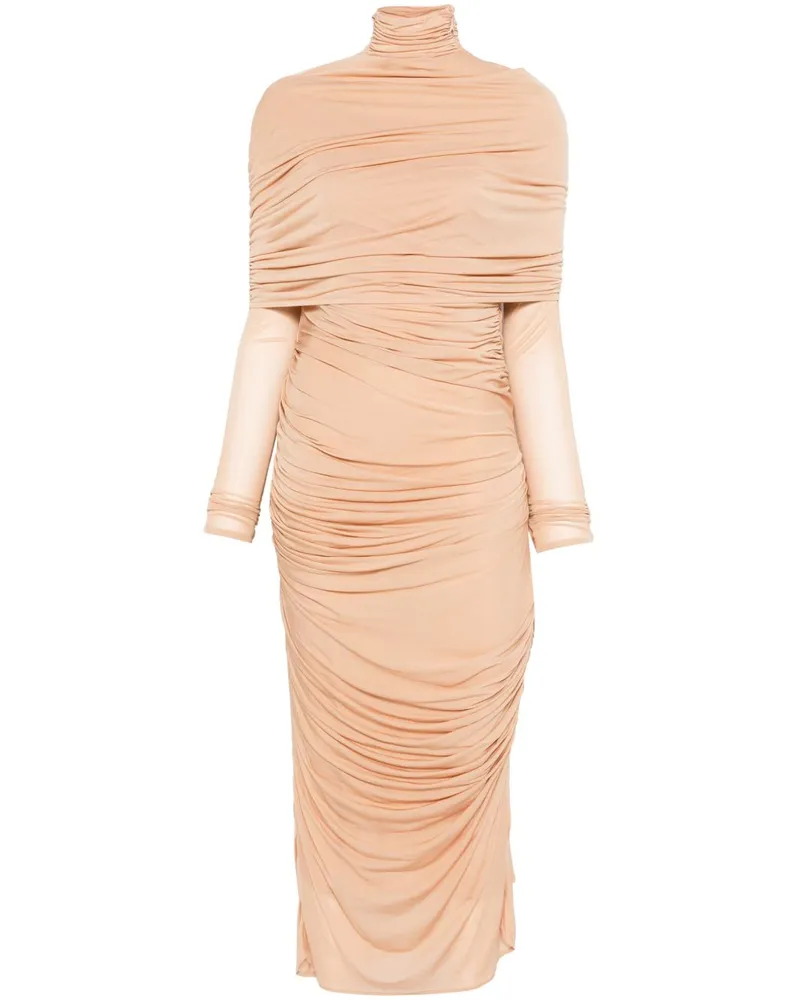 Thierry Mugler Gerafftes Midikleid mit Sheer-Effekt - Nude Nude
