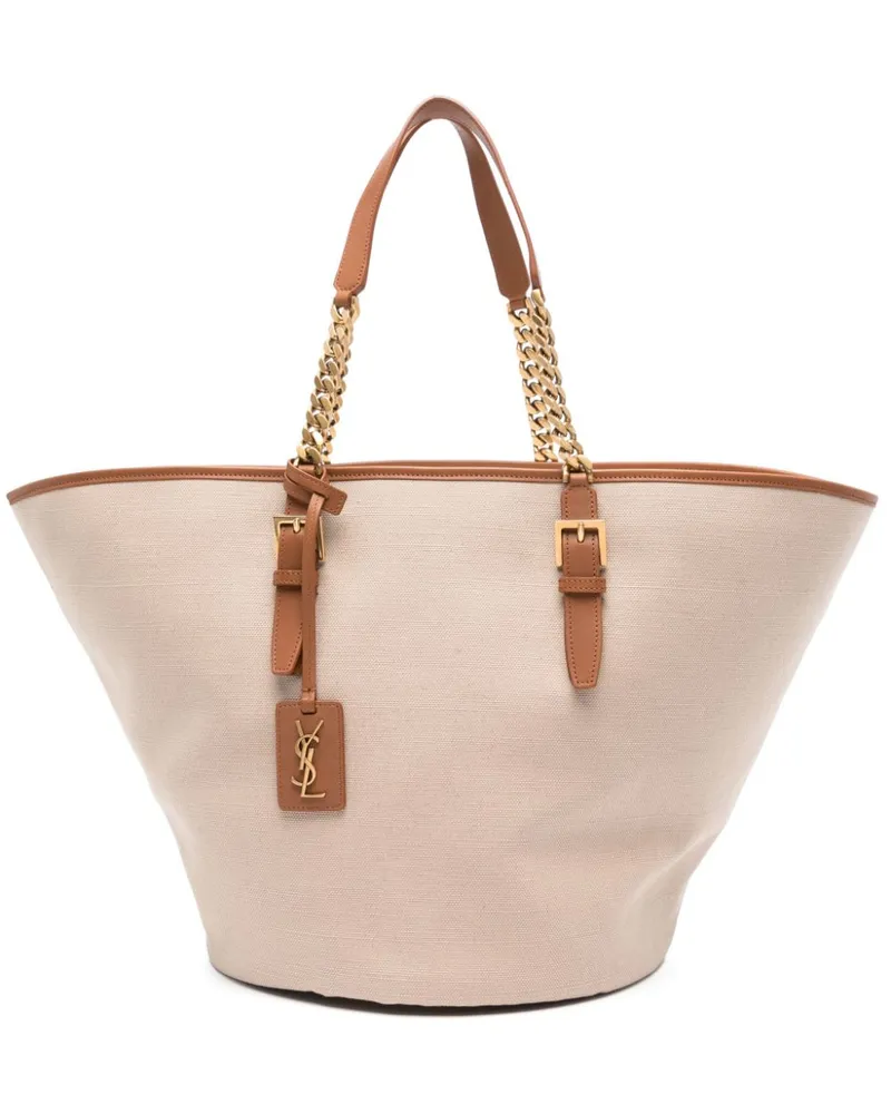 Saint Laurent Canvas-Shopper mit Cassandre-Anhänger Nude