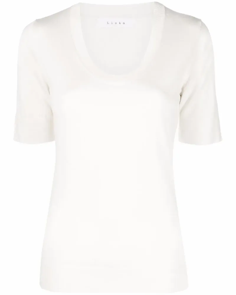 Liska Stricktop mit Rundhalsausschnitt - Weiß Weiß