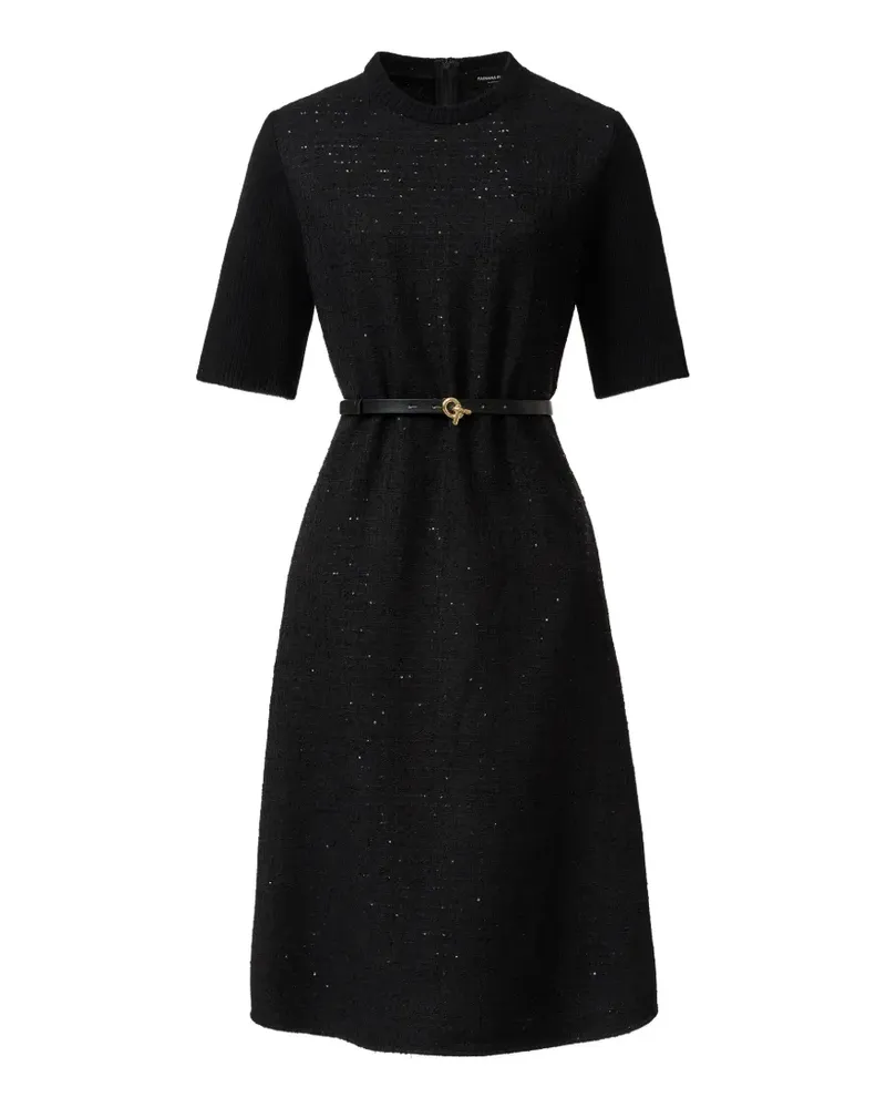 Fabiana Filippi Midikleid aus Bouclé-Strick mit Gürtel - Schwarz Schwarz