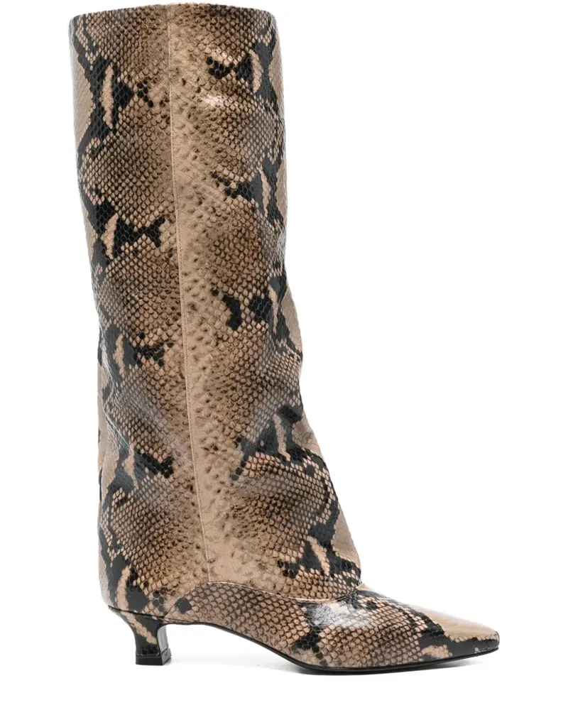 The Seller Bikerstiefel mit Schlangenleder-Print - Nude Nude