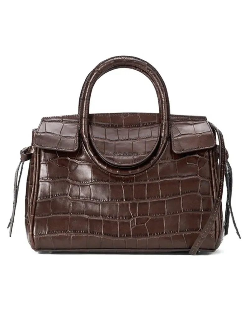 STAUD Mini Maude Carryall handle croc-effect tote bag - Braun Braun