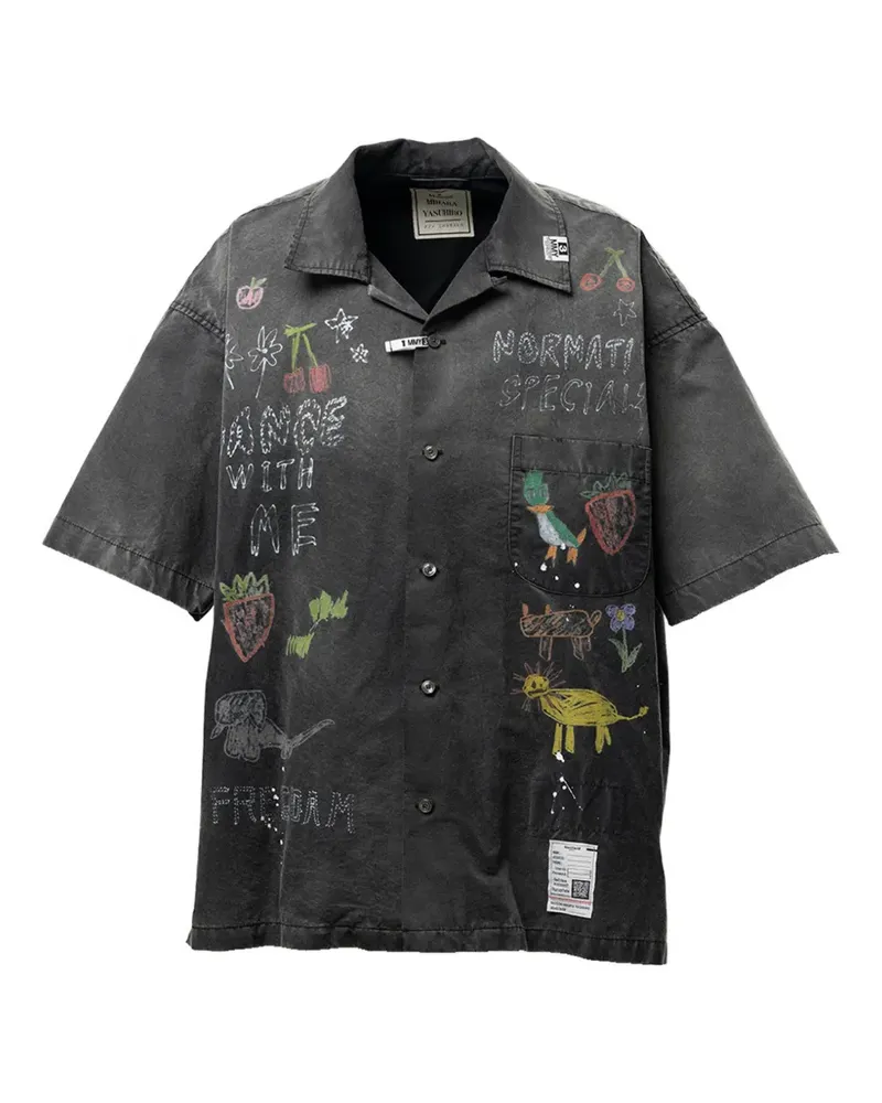 MIHARAYASUHIRO hand drawing print shirt - Schwarz Schwarz