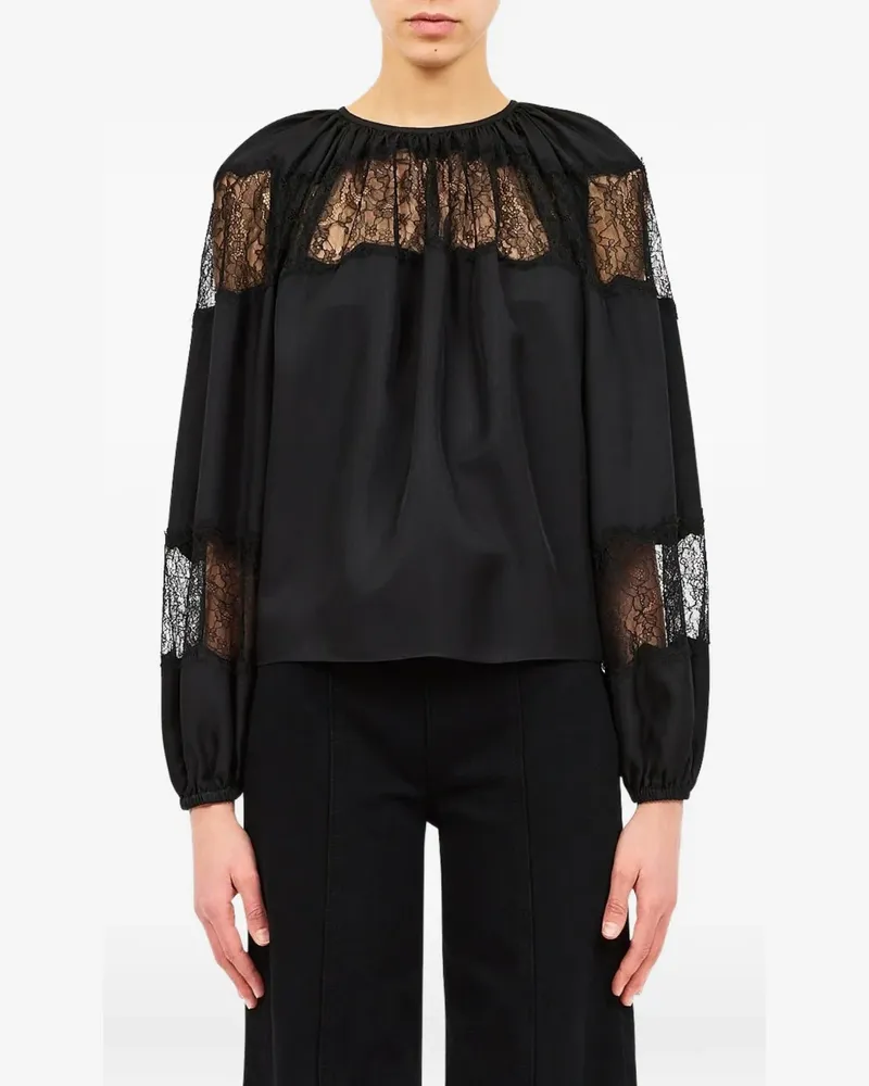 Ulla Johnson Bess Seidenbluse mit Spitzenbesatz - Schwarz Schwarz