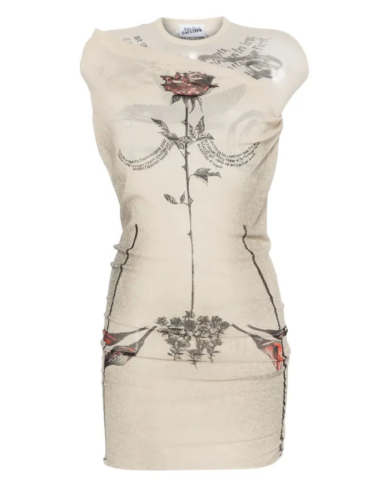 Jean Paul Gaultier Tattoo Rose and Bird Minikleid - Nude Nude