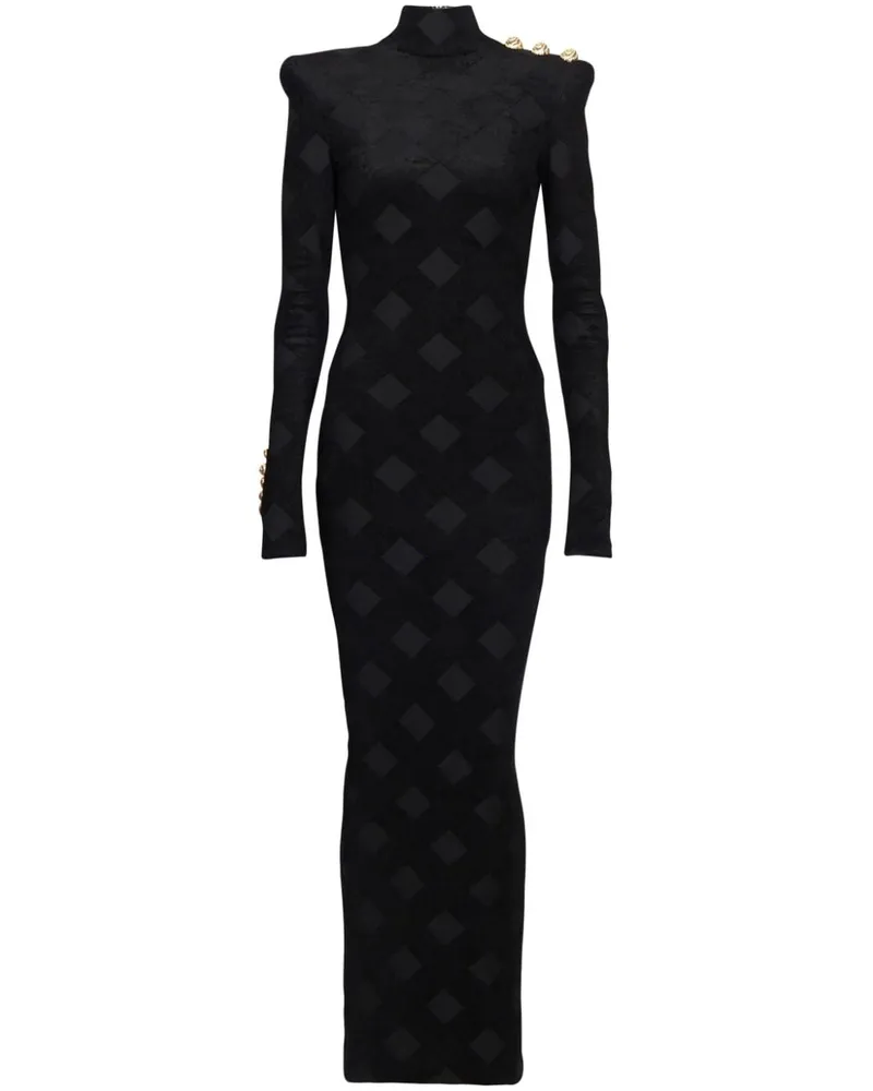 Balmain Bouclé-Maxikleid mit Vichy-Karo - Schwarz Schwarz