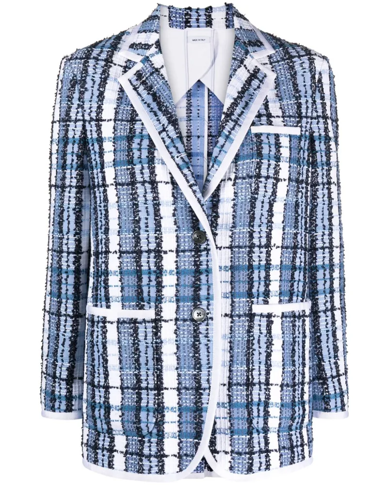 Thom Browne Bouclé-Blazer mit Karomuster - Blau Blau