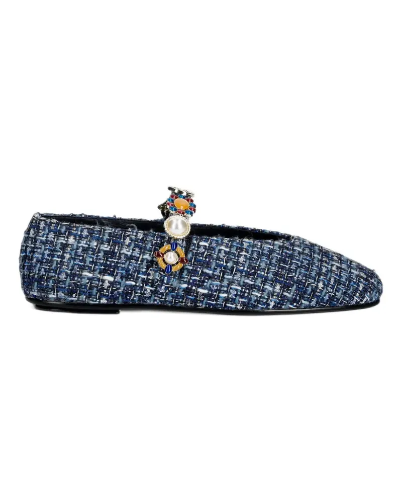 Jeffrey Campbell Amarissa-2 embellished tweed ballet flats - Blau Blau