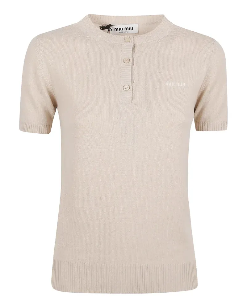 Miu Miu Geripptes Kaschmirtop mit Knöpfen - Nude Nude
