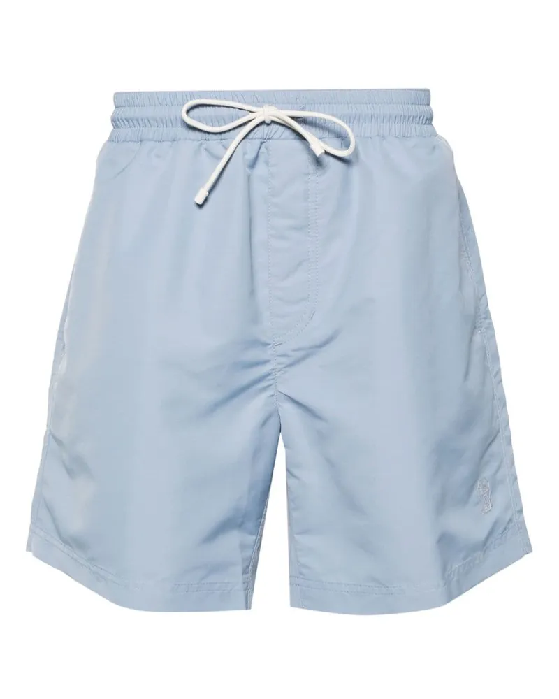 Brunello Cucinelli Kordelzug-Badeshorts mit Logo-Stickerei - Blau Blau