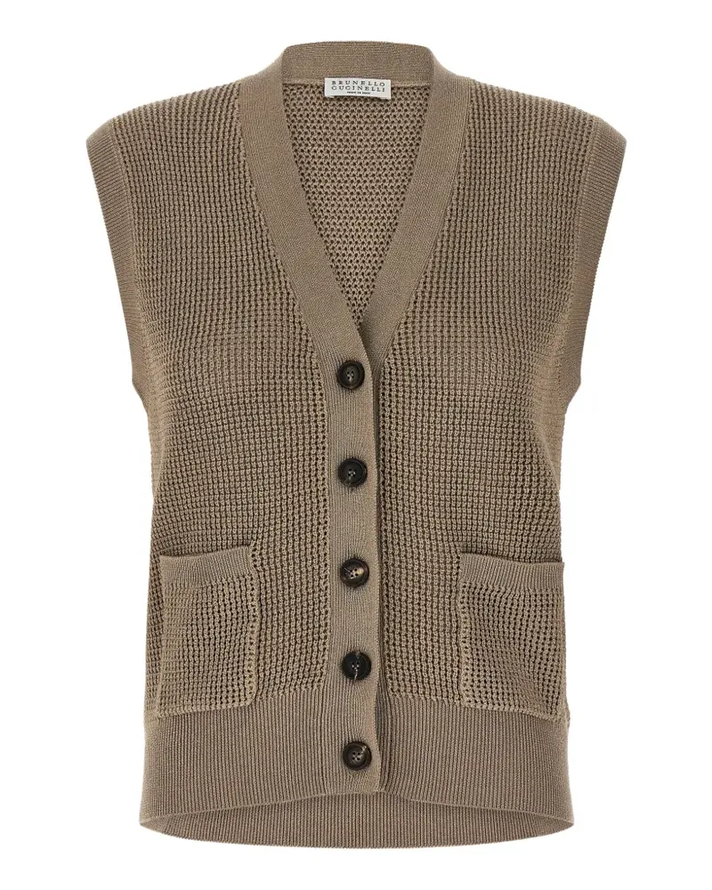 Brunello Cucinelli english rib V-neck vest - Braun Braun